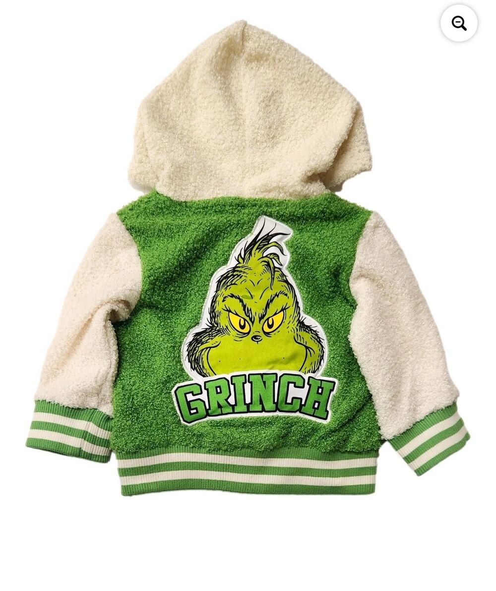 Grinch Sherpa Button Down Hooded Jacket Boys 12 Month SO CUTE, Soft New